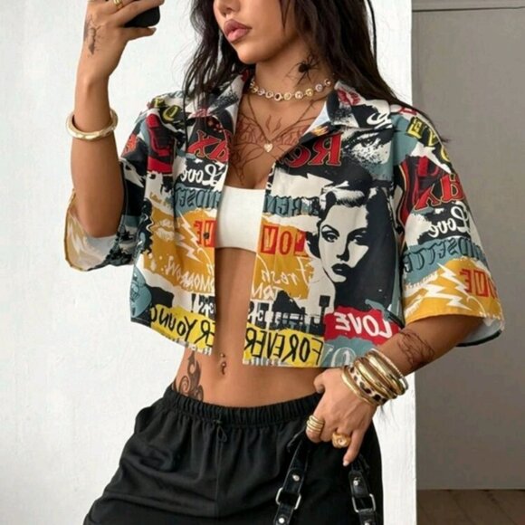 Summe All-Season Streetwear Hip-Hop Vintage Preppy Plaid Loose Cropped Shirt - Picture 1 of 5